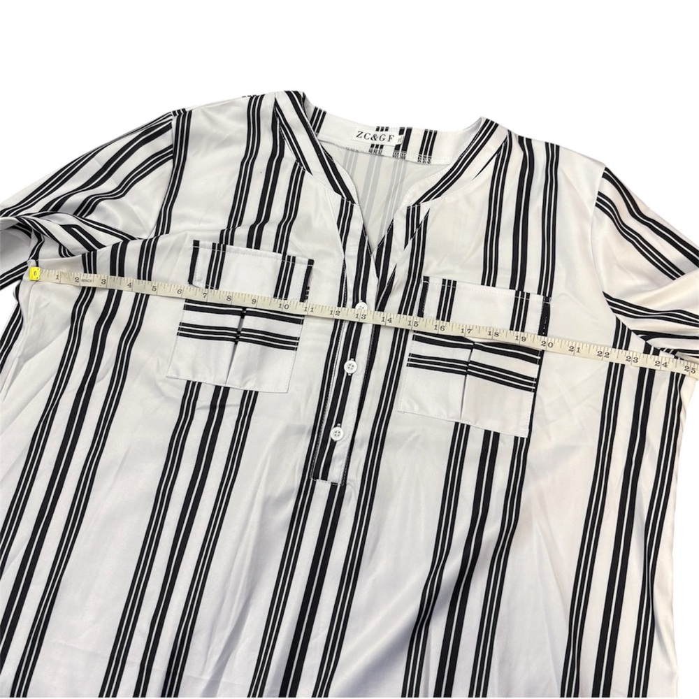 Top Shirt Stripes Lightweight Buttons Long Sleeves 3/4 Sleeves Roll-Up Cuffs 2XL - Picture 9 of 12